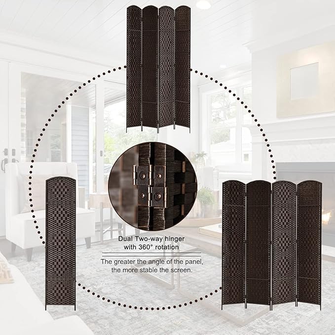 Rose Home Fashion Room Divider, 6 ft Tall Room Dividers and Folding Privacy Screens, 16in Privacy Screen 4 Panel Dark Coffee Space Temporary Wall Foldable Partition Separation
