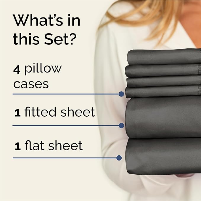 King 6 Piece Sheet Set - Comfy Breathable & Cooling - Ultra Soft Hotel Luxury Bedding Set w/ 8-16 Inch Deep Pockets - 1 Flat & 1 Fitted Sheet & 4 Pillowcases - Wrinkle Free and Easy Care - Charcoal