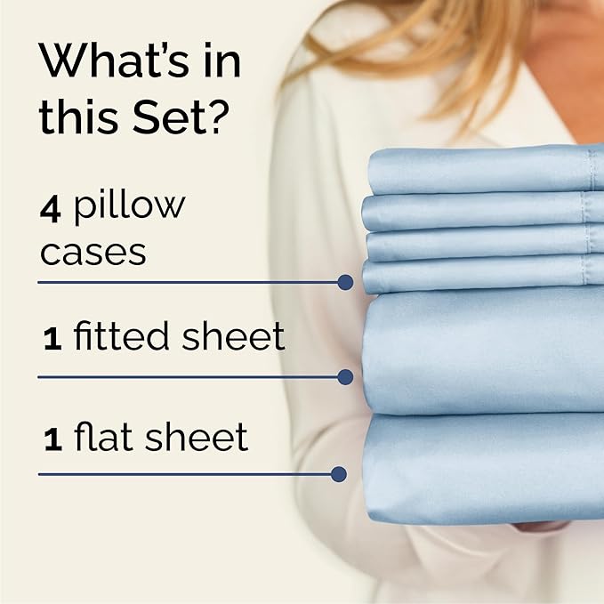 Queen 6 Piece Sheet Set - Comfy Breathable & Cooling - Ultra-Soft Hotel Luxury Bedding Set with 8-16 Inch Deep Pockets - 1 Flat & 1 Fitted Sheet & 4 Pillowcases - Wrinkle Free & Easy Care - Sky Blue