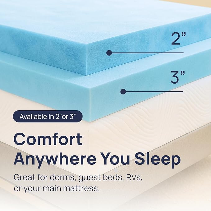 Sure2Sleep Gel Swirl Memory Foam Mattress Topper - 2 Inch, Pressure Relieving, Cooling Comfort - Made in The USA & CertiPUR-US Certified - Softens Firm Beds and Extends Mattress Life - Full Size