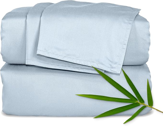 Pure Bamboo California King Sheets, Genuine 100% Organic Viscose Derived from Bamboo Bed Sheet Set, Soft & Cooling, Double Stitching, Lifetime Quality Promise (California King, Glacier)