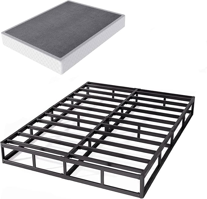 ZIYOO Full Box Spring and Cover 9 Inch High Profile Easy Assembly,Mattress Foundation/Heavy Duty Metal Steel Structure/Quiet Noise-Free Accessory