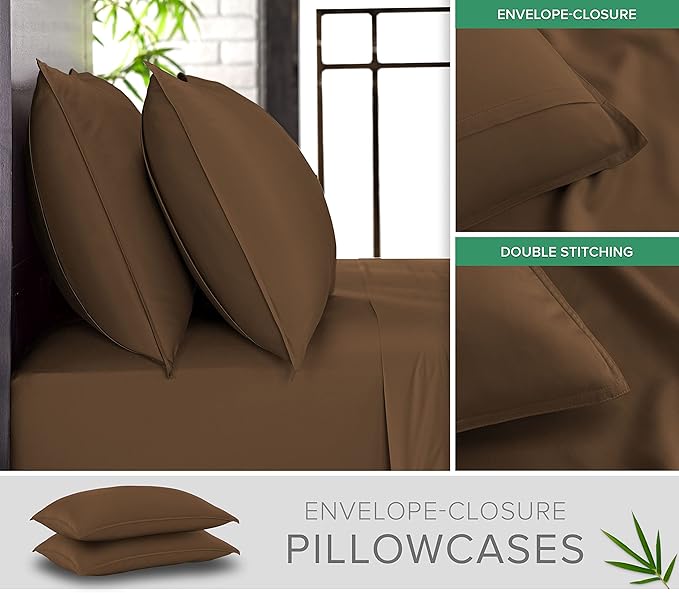California King Sheets by Pure Bamboo, Genuine 100% Organic Viscose Derived from Bamboo Bed Sheet Set, Soft & Cooling, Double Stitching, Lifetime Quality Promise (California King, Coconut Husk)