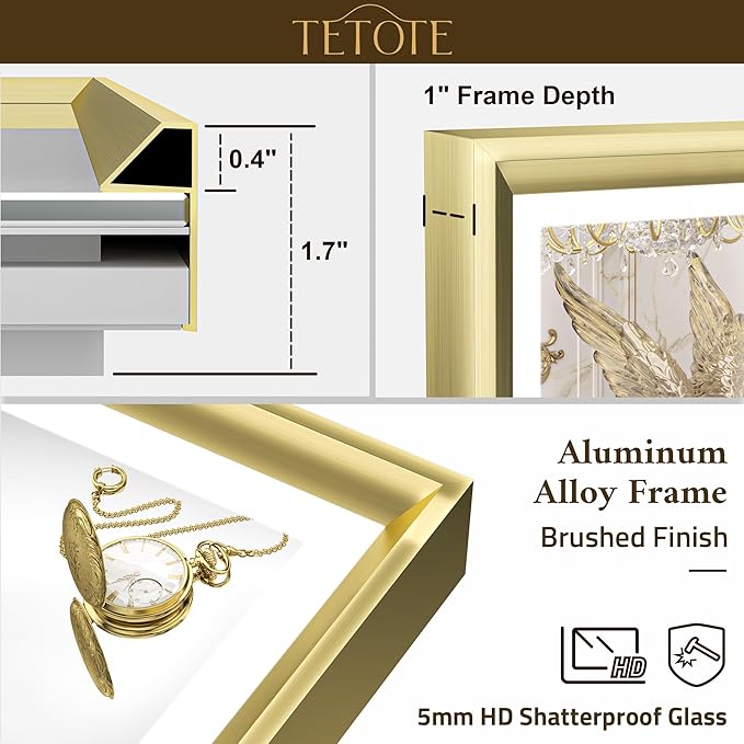 TETOTE Gold LED Bathroom Mirror with Lights 42x36 Front & Back Light Vanity Framed Mirror Baroque Anti Fog Dimmable White/Warm/Natural,CRI90+,Waterproof,Wall Mounted(Horizontal/Vertical)