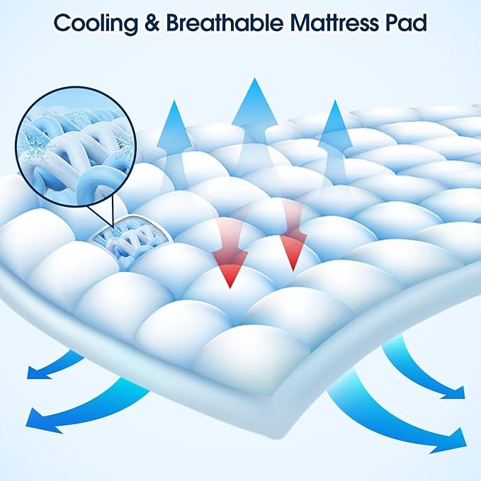 Mattress Topper Short Queen Size, CYMULA PillowTop Mattress Pad Cover for Bed Back Pain, Cooling Mattress Protector Extra Thick Firm Soft Floor Fill Overfilled with 8-21 Inch Deep Pocket, 60"x75"Navy
