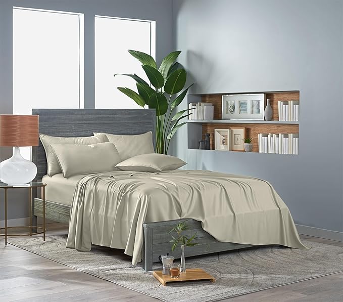 Pure Bamboo Full Sheets, Genuine 100% Organic Viscose Derived from Bamboo Bed Sheet Set, Luxuriously Soft & Cooling, Double Stitching, Lifetime Quality Promise (Full, Birch)