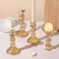 DARJEN Gold Candlestick Holders Set of 4 - Vertical Stripe Glass Candle Holders for Candlesticks and Taper Candles, Taper Candle Holder for Wedding, Party, Home Decor & Table Centerpieces