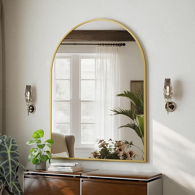 HARRITPURE 32"x42" Arched Bathroom Mirror - Gold Wall Mounted Vanity Mirror Aluminum Alloy Frame Large Arch Wall Mirror for Living Room, Bedroom and Entryway