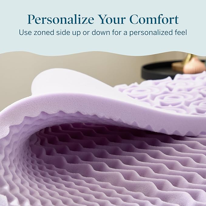 LUCID Lavender Infused 2 Inch Memory Foam Mattress Topper with 5 Zones – Full Size – Plush Feel – CertiPUR Certified – Dorm Room Essentials