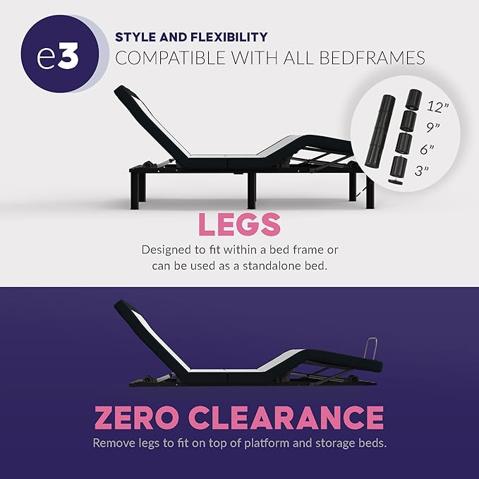 Blissful Nights Twin XL e3 Adjustable Bed Base Frame with Head and Foot Incline, Wireless Remote Control, Easy Assembly, 10 Year Warranty