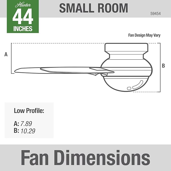 Hunter 44 inch Indoor Ceiling Fan with Light and Remote Control - For Bedroom or Living Room, Low Profile Mount, Modern Ceiling Fan with LED Light, Quiet, 3 Blades - Minimus 59454, Brushed Nickel
