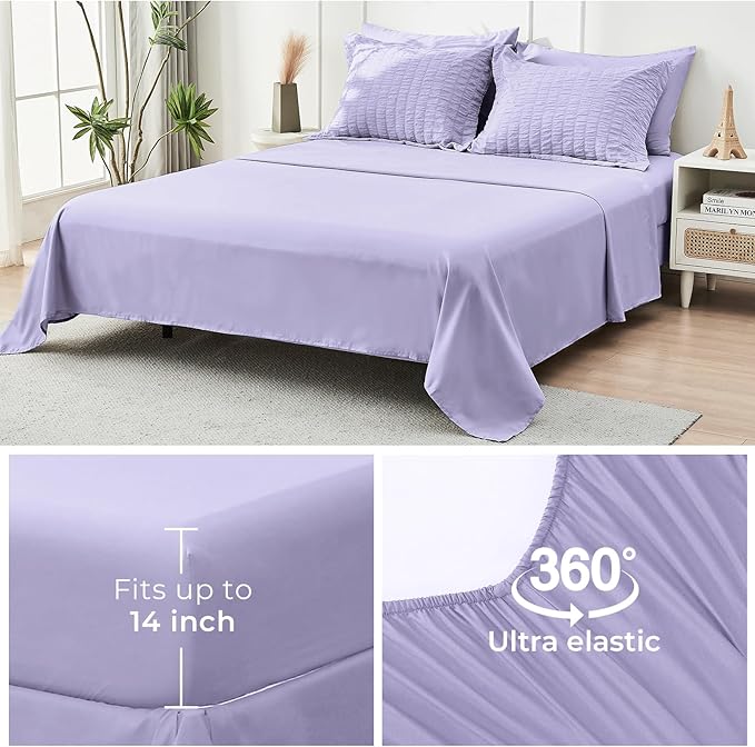 HYMOKEGE Light Purple Twin Comforter Set Seersucker 5 Pieces, All Season Luxury Bed in a Bag for Bedroom, Bedding Set with Comforter, Sheets, Pillowcase & Sham