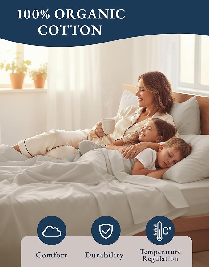 LANE LINEN Twin Bed Sheets, 100% Organic Cotton Sheets Twin Size, 3Pc Twin Bed Sheet, Hotel Quality Bed Sheet Set, Bedding Sheet & Pillowcases, Deep Pockets Upto 15" - Glacier Grey