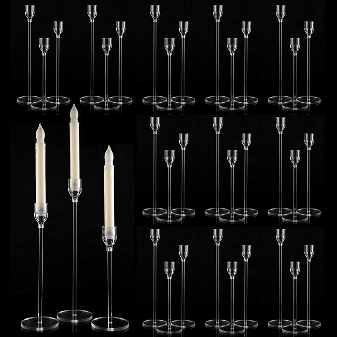 Vincidern 36pcs Acrylic Candle Holders Centerpieces for Table, Taper Candle Holder for Wedding Decor, Holiday, Events,Party, Halloween, Christmas Decorative Candlestick Holder, Taper Candle Holder Set