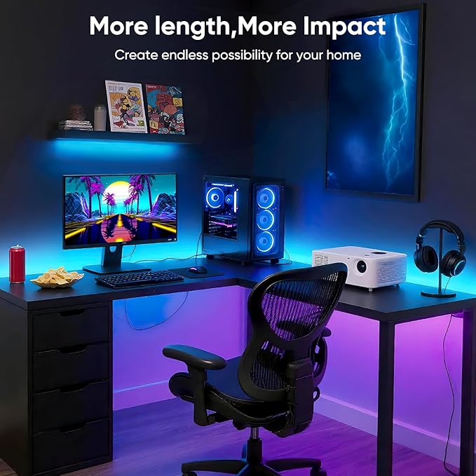 Led Lights for Bedroom IC+RGB Music Sync Color Changing Led Strip Lights with Remote App Control Led Strip, Led Lights for Room Home Kitchen Decor Party (166FT)