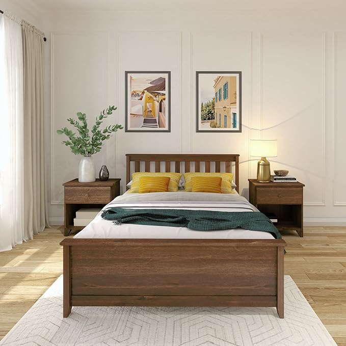 Plank+Beam Solid Wood Full Bed Frame, Platform Bed with Headboard, Walnut