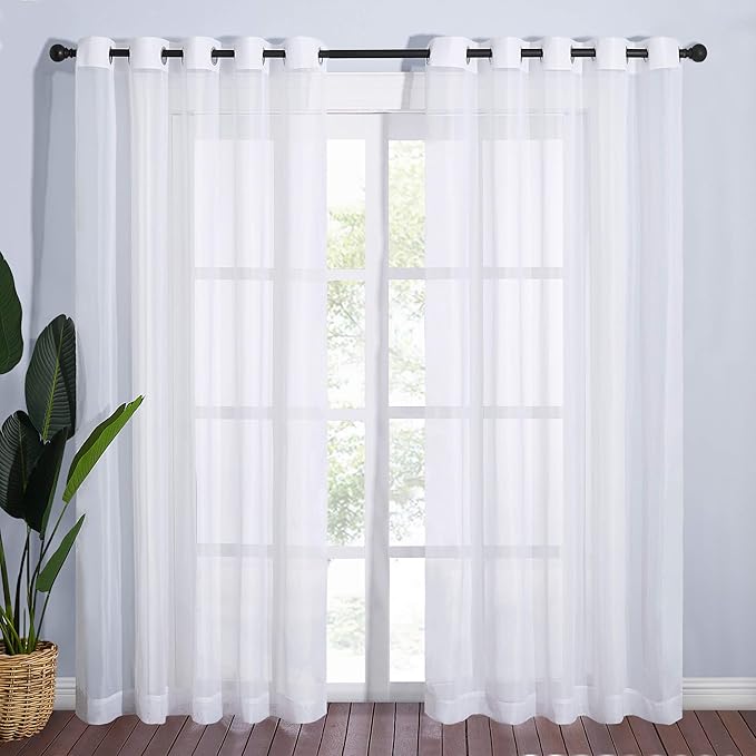 NICETOWN Living Room Window Curtains Sheer Textured 84" Long, Grommet Casual Voile Sheer Airy Window Treatments for Sliding Door, 140" Wide Total 2 Panels, White