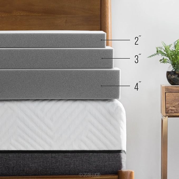 Lucid 2 Inch Ventilated Bamboo Charcoal Memory Foam Mattress Topper, CertiPUR-US Certified, Moisture and Odor Control-King