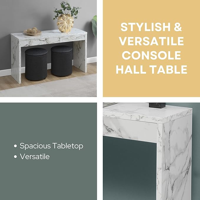 Convenience Concepts Northfield Hall Console Table 48" - Modern, Minimalist Narrow Sofa Display Accent for Contemporary Living Room, Entryway, or Hallway, White Faux Marble