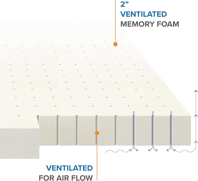 Best Price Mattress 2.5 Inch Ventilated Memory Foam Mattress Topper, CertiPUR-US Certified, Short Queen White