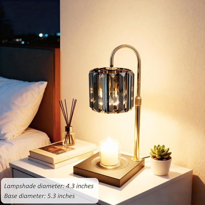 Candle Warmer Lamp with Timer, Dimmable Electric Candle Wamer Adjustable Height, Glass Modern Candles Melter Lamp, Black