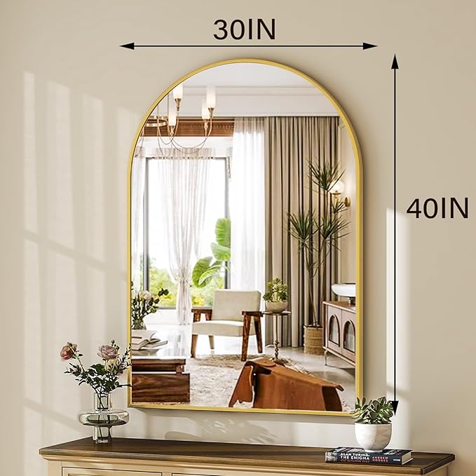 HARRITPURE Arched Wall Mirror – 30"x40" Arch Bathroom Mirror Metal Frame Vanity Mirror for Bedroom, Entryway Dresser Decor, Gold