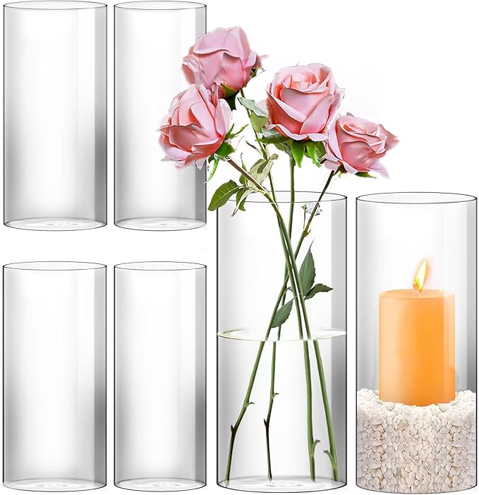 Humicane Candle Holder,Open Ended Glass Candleholder Multiple Size Choices,Clear Cylinder GlassCandle Holder for Wedding Centerpieces,Home Decor(3pcs:8x4", 3pcs: 8x3.5")
