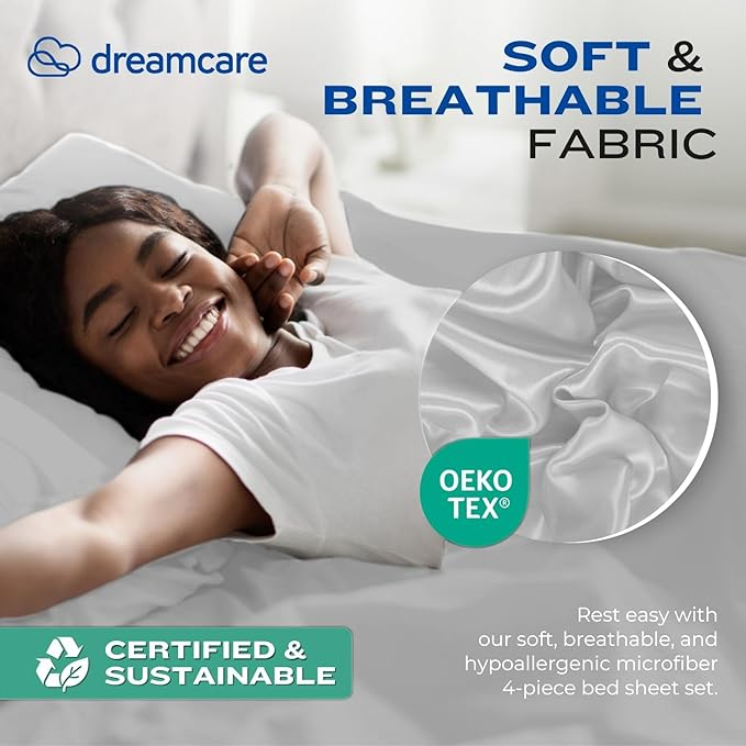 DREAMCARE Sheet Set, 4pcs Twin XL - Extra Deep, Cooling Microfiber, Luxury Hotel Bed Sheets with Side Pocket, L. Gray