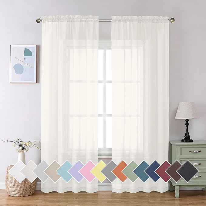 Aiyufeng 2 Pack Ivory Sheer Curtain 84 Inches Long, Light Filtering Airy Voile Drapes for Living Room, Patio, Sliding Door, Each 40" W x 84" L