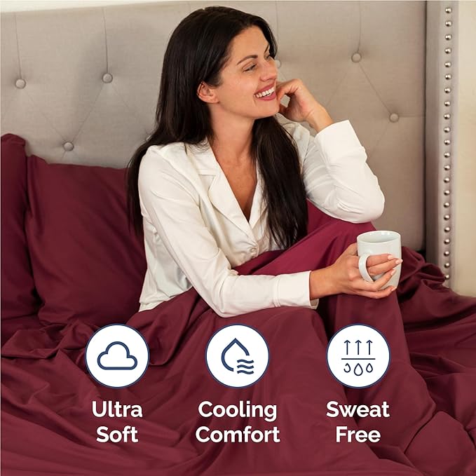 Full 6 Piece Sheet Set - Comfy Breathable & Cooling - Ultra Soft Hotel Luxury Bedding Set w/ 8-16 Inch Deep Pockets - 1 Flat & 1 Fitted Sheet & 4 Pillowcases - Wrinkle Free and Easy Care - Burgundy