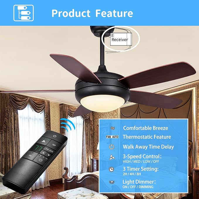 Universal Thermostatic Ceiling Fan Remote Control Kit Replacement for Hampton Bay Home Decorators Collection Hunter Harbor Breeze,w/Speed Control Timer Light Dimmer,for 2AAZPHD3/HD3 KUJCE10320/TR222A