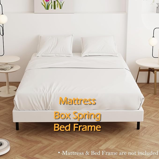 Box Spring Full Size Bed 4 Inch Low Profile, Heavy Duty Metal Box Spring Bed Base with Fabric Cover, Mattress Foundation, Easy Assembly, Noise Free, Black