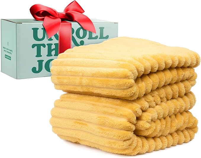 GO Premium Comfy Soft Queen Blanket for Couch, Bed - Yellow Fleece Blanket for Living Room, Bedroom, Home Decor - Large blanket for Men, Women (90x90 Inches)