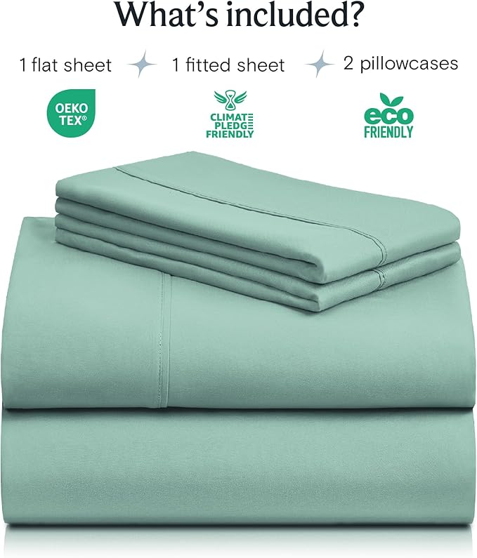 LuxClub 4 PC Queen Sheet Set, Deep Pockets Wrinkle Free Cooling Bed Sheets Hotel Bedding for Women, Men, Kids & Teens, Includes 1 Fitted Sheet, 1 Flat Sheet and 2 Pillowcases - Silky Soft Light Teal