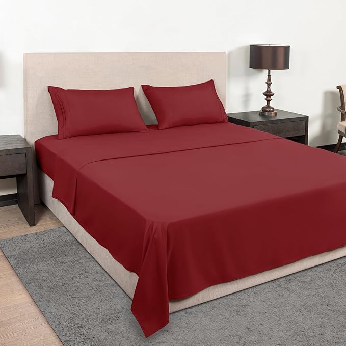 Mejoroom Twin Sheet Set - Hotel Collection Twin Sheets - Bedding Sheets & Pillowcases with Deep Pocket Fitted Sheet, Breathable, Wrinkle & Fade Resistant - 3 Piece(Burgundy)