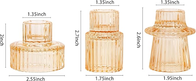 Vixdonos Glass Candlestick Holders Tealight Candle Holders for Table Centerpieces, Wedding Decor and Dinner Party (3 Pcs, Yellow)
