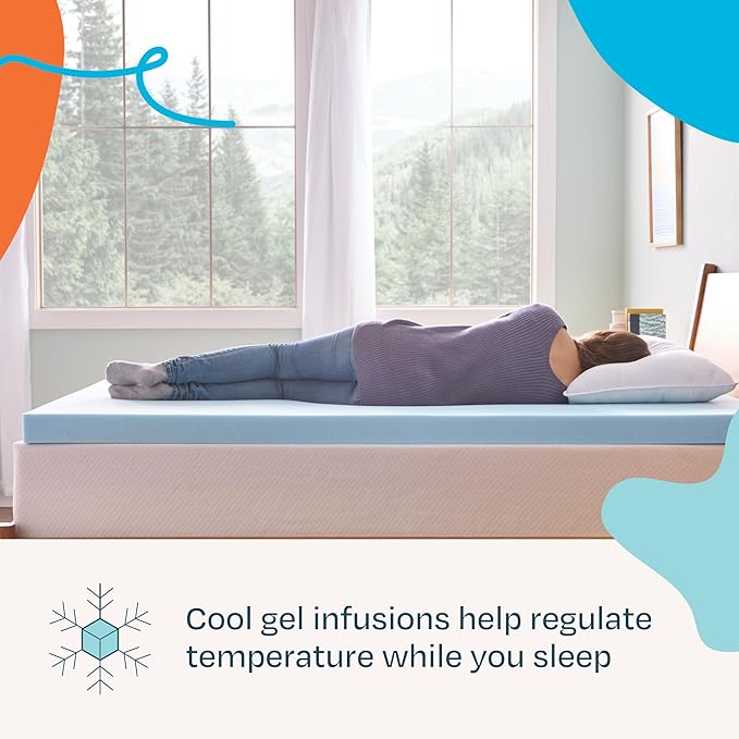 LINENSPA Memory Foam Mattress Topper - 3 Inch Gel Infused Memory Foam - Plush Feel - Cooling and Pressure Relieving - CertiPUR Certified - Dorm Room Essentials - California King Size