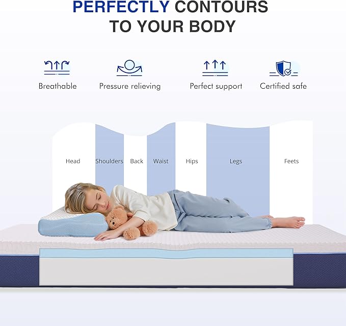 8 Inch Twin Size Mattress for Kids, Gel Cooling Memory Foam Mattress in A Box, Medium Firm Feel for Back Pain Relief, CertiPUR US Certified