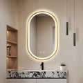 Niccy Oval LED Mirror for Bathroom, 32x20 Front Lit + Backlit Vanity Mirrors with Light Anti-Fog, Shatter-Proof, Makeup Mirror with Gold Frame (Horizontal/Vertical)