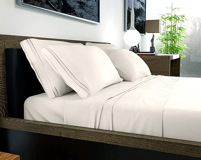 DREAMCARE King Size Sheets Set – 6 pcs Cooling Bed Sheets – up to 15” Deep Pocket King Sheet Set – 2500 Supreme Collection – Extra Soft 100% Brushed Microfiber Hotel Luxury with Side Pocket – Ivory