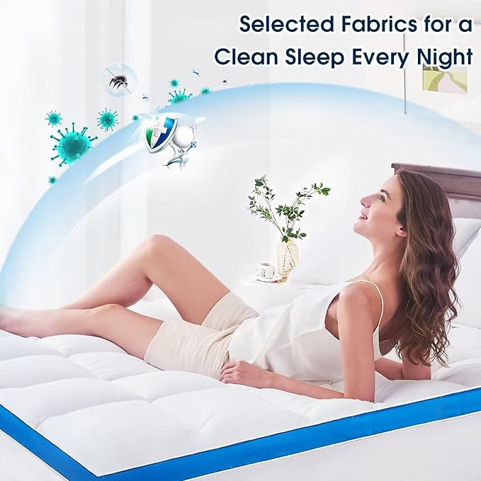Queen Mattress Topper, CYMULA Cooling Mattress Pad Cover PillowTop for Bed Back Pain, Extra Thick Mattress Protector Firm Soft Floor Fill Overfilled with 8-21 Inch Deep Pocket, 60"x80"White