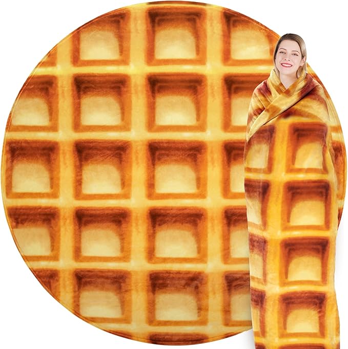 Jorbest Waffles Blanket Adult Size 71 Inches Birthday Gifts for Women Men Mom Teen Boys Girls, Novelty Waffles Throw Blanket Funny Gifts for Adult Kids, 285 GSM Soft Flannel Food Blanket (Brown)