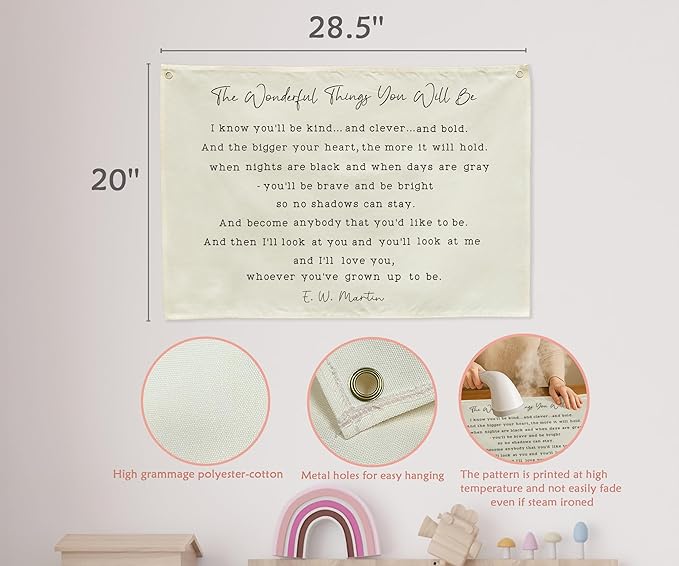 Boho Rectangular Banner Flag Wall Sign Decor Gift for Baby Boy Girl Kids,Nursery Classroom Baby Room Bedroom Living Room Office Dorm Decor-the Wonderful Things-Birthday Christmas Gift