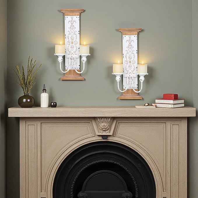 AIM & GGKK Large Wall Candle Sconce Holder,Set of 2 Wall Mounted Candle Holder for Home,Living Room, Dining Room,Rustic Farmhouse Boho Decorations