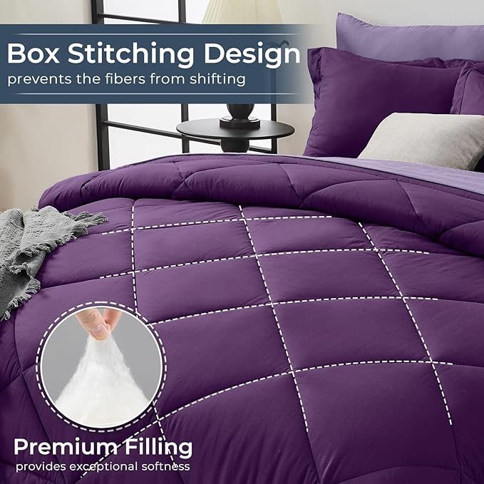 HEVUMYI Purple & Light Purple Twin-XL Comforter Set - 5-Piece All Season Bed in a Bag Twin-XL, Ultra Soft Bedding Set with Comforter, Flat Sheet, Fitted Sheet, Pillowcases, Pillow Shams