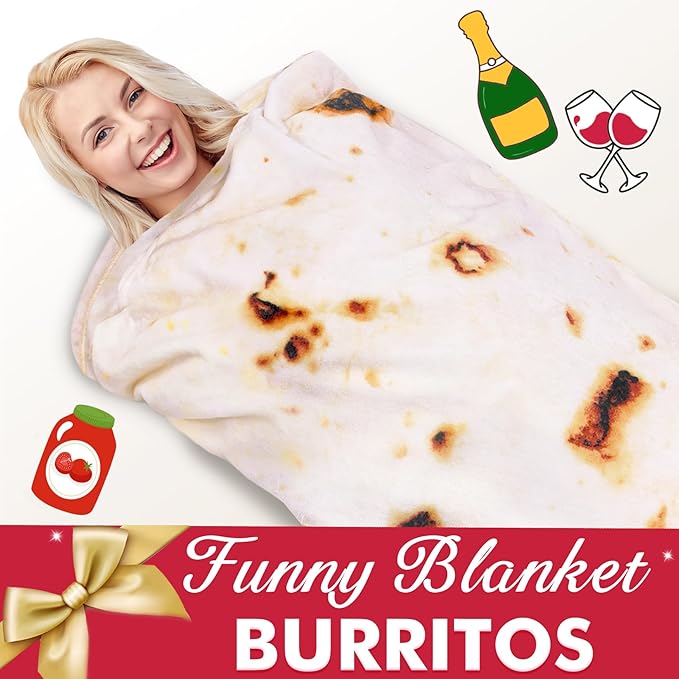 Jorbest Burrito Tortilla Throw Blanket Birthday Gifts for Women Men Teen Boys Girls, Novelty Tortilla Food Blanket Funny Gifts for Adult Kids, 285 GSM Soft Flannel Taco Blanket (Beige, 60 inches)