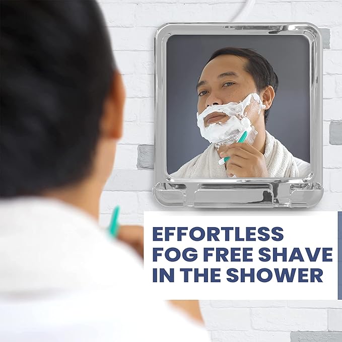 MIRRORVANA Fogless Shower Mirror for Shaving and Distortion-Free Glass Surface with Hook for Hanging, 8" x 7" Chrome