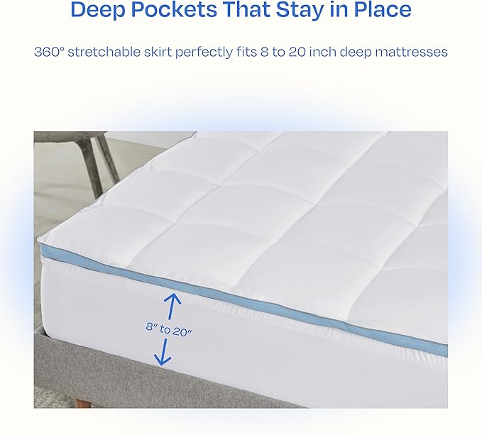 California Design Den King Mattress Topper, Thick Cooling Pillow Top Mattress Topper King for Restful Sleep, 900 GSM Fill, Breathable & Gentle on Skin