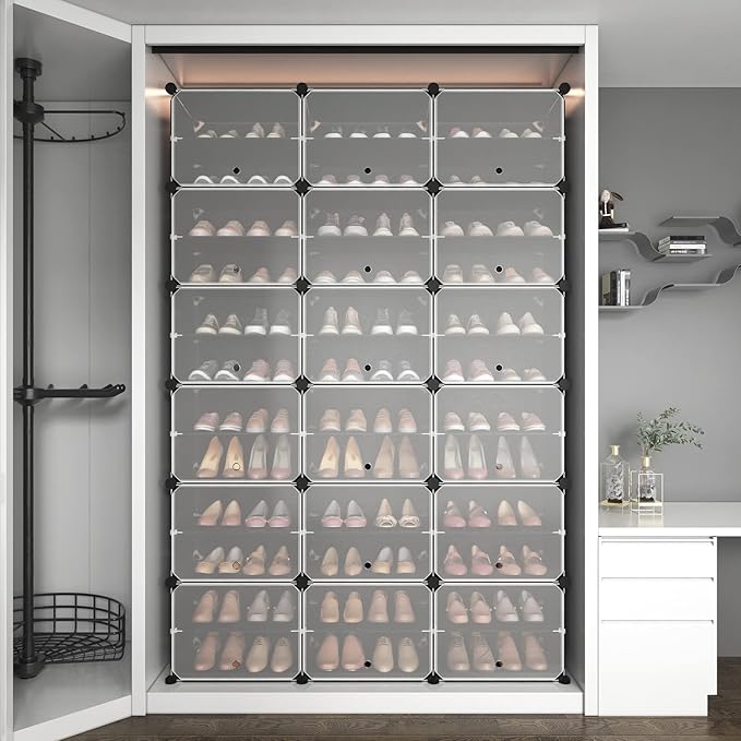ROJASOP Portable Shoe Rack Organizer, 72 Pairs Covered Shoe Rack Shoe Organizer for Closet Entryway 12-Tier Shoe Storage Cabinet Space Saver Closed Shoe Organizer Cabinet with Doors