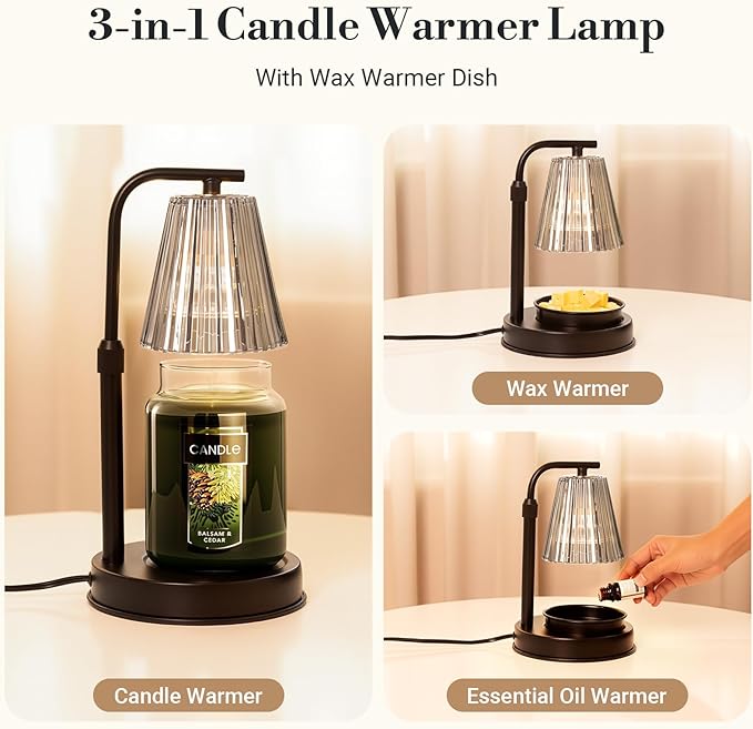 Marycele Candle Warmer Lamp with Timer for Yankee Candles, Black Wax Warmer with Dish for Wax Melts, House Warming Gifts for New Home Decor, Christmas Birthday Thanksgiving Gifts for Mom Women Men